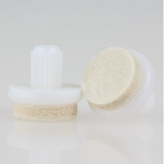 Filzgleiter 20 mm weiß mit Zapfen zum Einsetzen in 10 mm Bohrungen